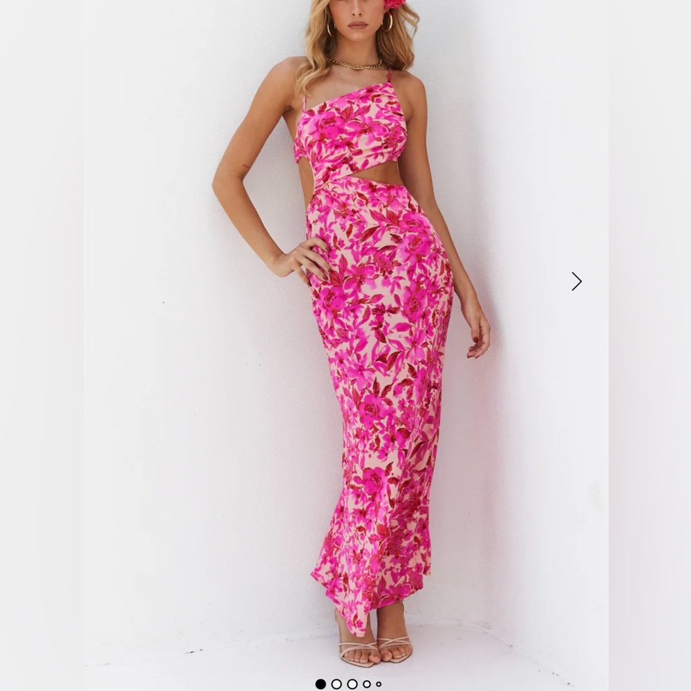 Hello Molly Hot Pink Floral One-Shoulder Cutout Maxi Dress